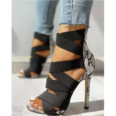 High heels with cross ties snake pattern thin High Heels Sandals