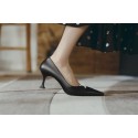 Pointed Toe Stiletto High Heels Leather Pearl Korean Style Simple Single Shoes Women