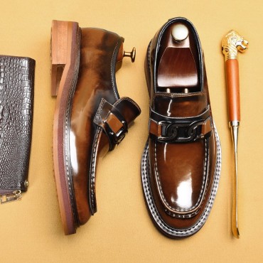 Business Casual Loafers Horsebit Buckle British Style