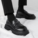 Chunky-soled Height-increasing British-style Business Loafers With A Wide Toe