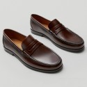 Retro Calfskin Men's Loafer Handmade Wear-resistant Leather
