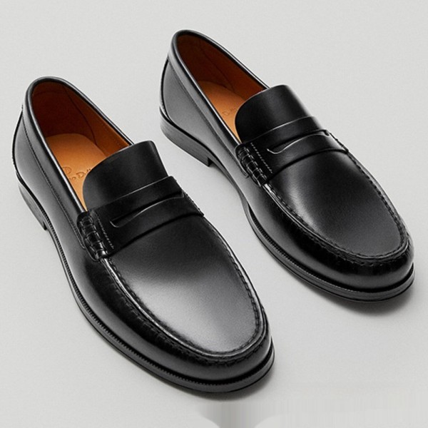 Retro Calfskin Men's Loafer Handmade Wear-resistant Leather