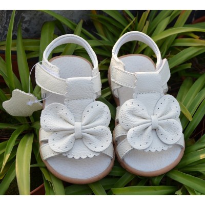 White Leather Bowknot Girls' Sandals Non-slip Anti-sweat