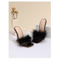 Women's Fashion Shoes Furry Transparent Broadband Crystal Heel Stiletto Heel Sandals