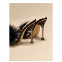 Women's Fashion Shoes Furry Transparent Broadband Crystal Heel Stiletto Heel Sandals