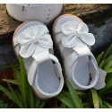 White Leather Bowknot Girls' Sandals Non-slip Anti-sweat